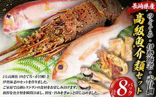 長崎県産 のどぐろ・伊勢海老・赤甘鯛 高級魚介類 セット / 2025年9月上旬〜2026年5月下旬発送予定 のどぐろ 伊勢海老 赤甘鯛 魚 さかな カット 切り身 合計8パック ノドグロ 伊勢えび 伊勢エ