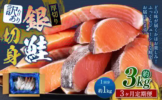 【3カ月定期便】【訳あり】 厚切り 銀鮭切身 約1kg×3回 合計約3kg 銀鮭 鮭 サケ 切り身 魚 魚介 しゃけ茨城県神栖市27000魚介・海産物鮮魚