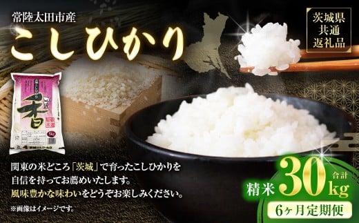 【6ヶ月定期便】 【令和6年産】 茨城県産 こしひかり 精米 5kg (茨城県共通返礼品・常陸太田市産) 5kg×6ヶ月 (計30kg) コシヒカリ 精米 米 お米 こめ おこめ コメ 白米 ご飯 ごはん ギフト
