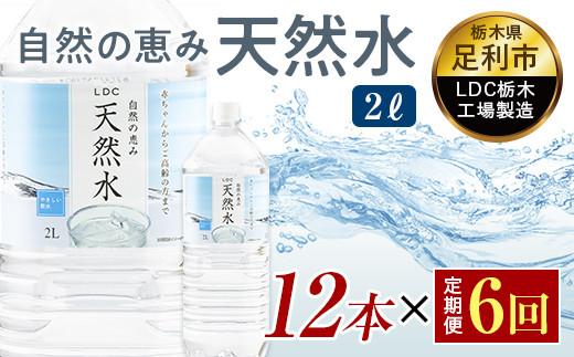 【6回定期便】 水 ミネラルウォーター 天然水 2L 12本 お水 飲料水 軟水で飲みやすい 備蓄品としてもオススメ F7Z-425栃木県足利市36000お茶・飲料水・ミネラルウォーター
