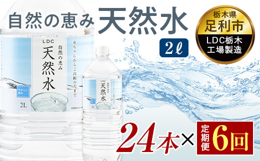 【6回定期便】 水 ミネラルウォーター 天然水 2L 24本 お水 飲料水 軟水で飲みやすい 備蓄品としてもオススメ F7Z-430栃木県足利市60000お茶・飲料水・ミネラルウォーター