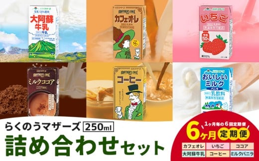 【6ヶ月定期便】常温保存可能 らくのうマザーズ 詰め合わせ セット合同会社たべたせいか《申込月の翌月から出荷開始》熊本県 菊池市 カフェオレ いちご ミルクココア 大阿蘇牛乳 コーヒ
