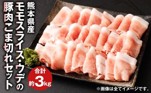 熊本県産 豚肉 モモ ・ ウデ の こま切れ セット 合計約3kg 1kg×3パック【30日以内に出荷予定(土日祝除く)】熊本県菊池市13000肉豚肉