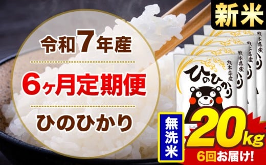 【6ヶ月定期便】新米 令和7年産 無洗米 20kg 米 ひのひかり《1月から出荷開始》熊本県 菊池市 国産 熊本県産 白米 精米 無洗米  ヒノヒカリ こめ お米熊本県菊池市270000米・パン白米