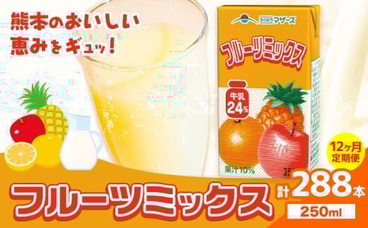 常温保存可能 【1ヶ月毎12回定期便】フルーツミックス250ml×24本 計288本 合同会社たべたせいか《お申し込みの翌月から出荷》熊本県 菊池市 ミックスジュース らくのうマザーズ フルーツ牛