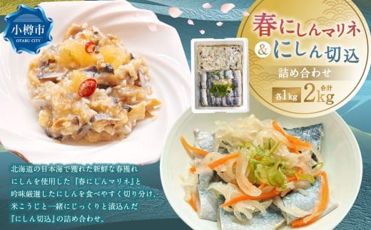春にしんマリネ (1kg) ・ にしん切込 (1kg) 詰合せ 計2kg 鰊 にしん ニシン 春ニシン 新鮮 春獲れ マリネ 切込み 冷凍北海道小樽市18000魚介・海産物その他 魚介・海産物