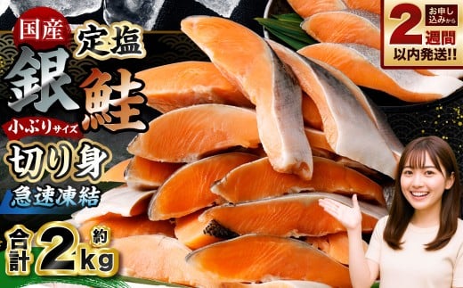 国産 定塩銀鮭切り身 合計約2kg (約1kg×2パック) 銀鮭 鮭 さけ サケ 切り身 切身 国内養殖 新鮮 塩漬け 冷凍北海道小樽市13000魚介・海産物鮮魚