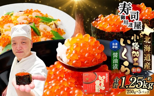 北海道加工 いくら醤油漬 計約1.25kg (約250g×5パック) いくら醤油漬け いくら イクラ 醤油漬 醤油漬け 冷凍北海道小樽市65000魚介・海産物いくら