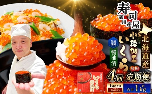 【4回定期便】 北海道加工 いくら醤油漬 約250g(1パック)×4回 計約1kg いくら醤油漬け いくら イクラ 醤油漬 醤油漬け 冷凍北海道小樽市52000魚介・海産物いくら