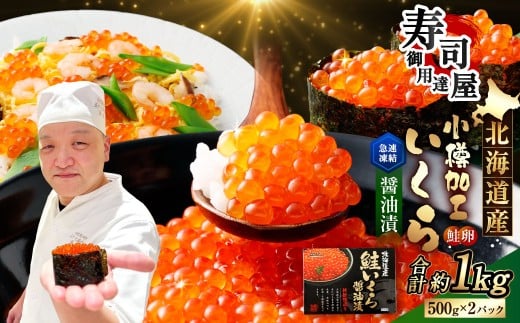北海道加工 いくら醤油漬 計約1kg (約500g×2パック) いくら醤油漬け いくら イクラ 醤油漬 醤油漬け 冷凍北海道小樽市48000魚介・海産物いくら
