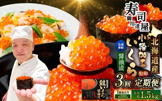 【3回定期便】 北海道加工 いくら醤油漬 約500g(約250g×2パック)×3回 計約1.5kg いくら醤油漬け いくら イクラ 醤油漬 醤油漬け 冷凍北海道小樽市72000魚介・海産物いくら