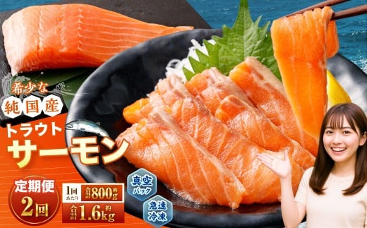 【2回定期便】 国産 トラウトサーモン 計約1.6kg (約200g×4パック)×2回 サーモン 新鮮 小分け 真空パック 急速凍結 国内養殖 冷凍北海道小樽市22000魚介・海産物鮮魚
