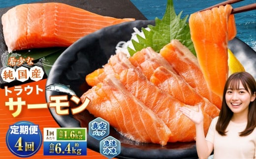 【4回定期便】 国産 トラウトサーモン 計約6.4kg (約200g×8パック)×4回 サーモン 新鮮 小分け 真空パック 急速凍結 国内養殖 冷凍北海道小樽市88000魚介・海産物鮮魚