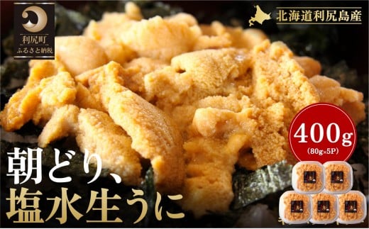 【2026年発送受付】利尻島産「朝どり」塩水生うに400g (80g×5) 天然キタムラサキウニ【6~8月発送分】|北海道 朝獲れ 塩水 ウニ 無添加 ミョウバン不使用 生 うに 雲丹 国産 天然 利尻 キタムラ