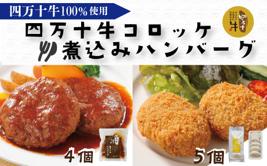 R5-017.四万十牛100%!煮込みハンバーグ・四万十牛コロッケセット (ハンバーグ4個・コロッケ5個 )高知県四万十市18000肉牛肉