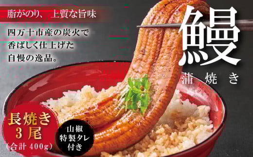 R5-367.<四万十食品>うなぎ蒲焼 長焼3尾/CD高知県四万十市37000魚介・海産物うなぎ