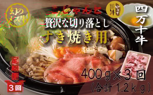 R6-716.【3回定期便】こじゃんと贅沢な切り落とし(すき焼用)400g×3回(合計1.2kg)高知県四万十市54000肉牛肉
