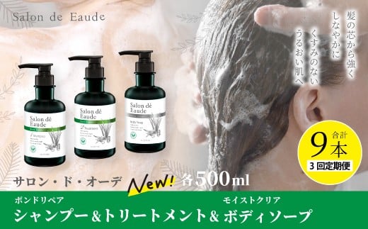 3回 定期便 サロン・ド・オーデ ボンドリペア シャンプー & トリートメント & モイストクリア ボディソープ 各 500ml 3本 セット 合計 9本 ボトル 液体 アロインス製薬 美容 美容品 化粧品 日
