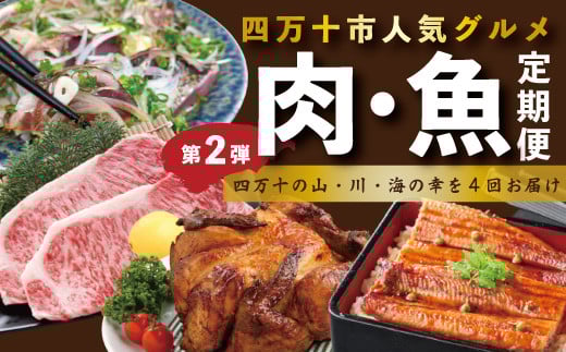 4ヵ月連続 定期便 四万十市 人気 魚介 & お肉 返礼品 第2弾 冷凍 4回 うなぎ 鰻 蒲焼 かつお 鰹 たたき 黒毛和牛 牛肉 肉 サーロイン ステーキ 特選 贅沢 グルメ ごちそう 高知 四万十 しまん