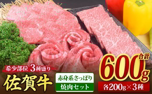 佐賀牛 希少部位 焼肉3点盛り合わせ【赤身系さっぱり】 600g (200gx3種) A5 A4【希少 国産和牛 牛肉 肉 牛 焼肉】(H085141)佐賀県神埼市30000肉牛肉