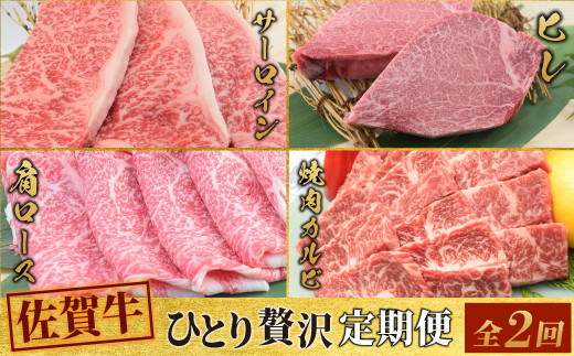 【2回定期便】 佐賀牛 ひとりで贅沢 お楽しみ便 (合計1.15kg) 【ステーキ ヒレ サーロイン 肩ロース すき焼き用 カルビ 焼肉用 牛肉 肉 国産和牛 】(H085148)佐賀県神埼市50000肉牛肉