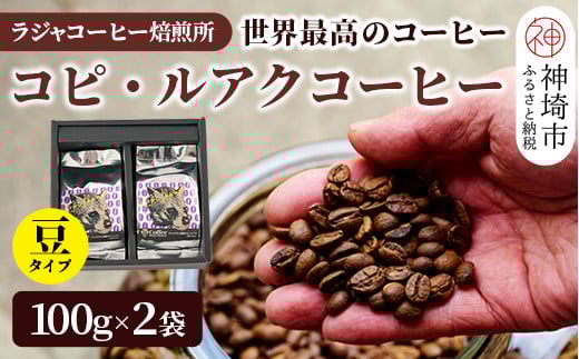 ジャコウネコ珈琲 コピ・ルアク 100g×2袋 合計200g【最高級豆 幻のコーヒー】(H070104)佐賀県神埼市64000お茶・飲料コーヒー・紅茶