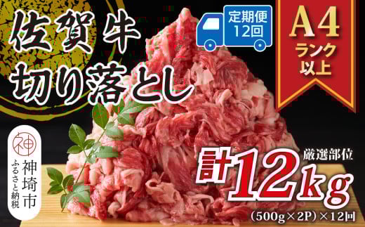 【12か月定期便】艶さし!【A4〜A5】佐賀牛切り落とし 1kg(500g×2P)×12回【肉 牛肉 ブランド牛 黒毛和牛 ふるさと納税】(H112314)佐賀県神埼市150000肉牛肉