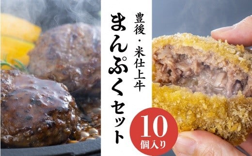 【スピード発送】 豊後・米仕上牛ハンバーグ、メンチカツセット(計10個)【大分県産ブランド牛】大分県豊後高田市11000肉牛肉