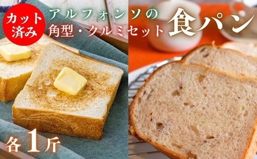 【カット済み】アルフォンソ 角型&クルミ 食パン セット 各種1斤大分県豊後高田市10000米・パンパン