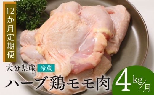【鶏モモ肉 4kg/12ヶ月定期便】大分県産 ハーブ鶏 計48kg 業務用 冷蔵 配送 国産 九州 鶏肉 鶏もも 定期便 毎月 発送 12回大分県豊後高田市187000肉鶏肉