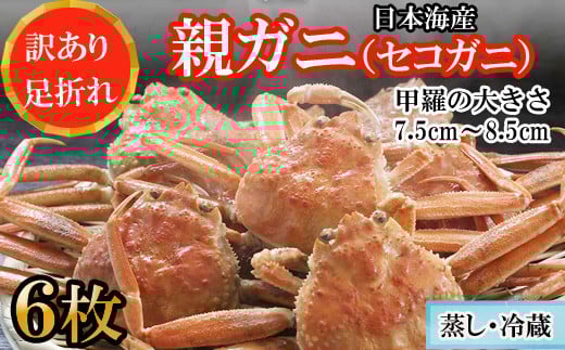 【蒸し】訳あり足折れご自宅用 日本海産親ガニ(セコガ二) 6枚鳥取県日吉津村30000魚介・海産物カニ