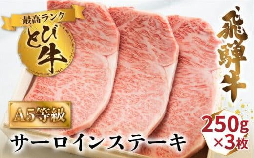 A5等級 飛騨牛 とびサーロイン ステーキ 750g(250g×3枚)|  冷凍 最高ランク とび牛 白木箱入 黒毛和牛 肉 部位 トビ A5 ランク 5等級 国産牛 箱入り 飛騨高山 肉の匠家 BV024岐阜県高山市112000肉