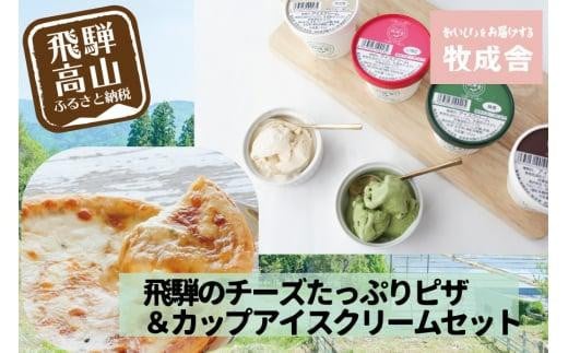 <牧成舎>飛騨の牛乳屋が作る 自家製チーズたっぷりのピザ&こだわりのカップアイスクリームセット DF028岐阜県高山市30000菓子・スイーツアイス・ジェラート