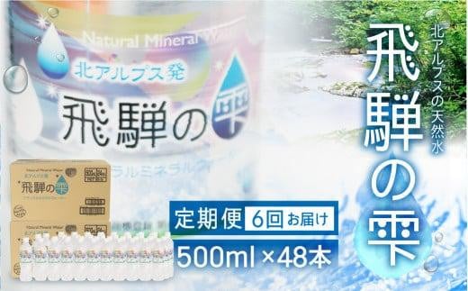 【6回 定期便】天然水 飛騨の雫 500ml×48本 (2ケース) |天然水 ミネラルウォーター 水  飲料水  防災 備蓄  水 ペットボトル 500ml 500ミリリットル 国産 長期保存   飛騨高山 白啓酒店 JS102岐阜県高