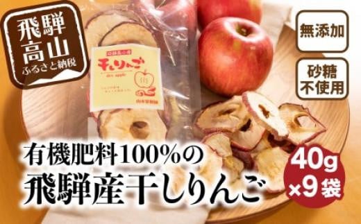 有機肥料100%の飛騨産干しりんご 40g入り×9袋 | りんご ダイエット 無添加 シュガーフリー おいしい 素材の味 ギフト プレゼント ドライフルーツ 山本果樹園 MA007岐阜県高山市14000果物・フル