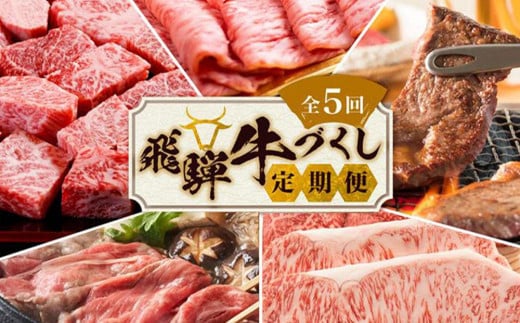【12月開始】定期便 飛騨牛づくし 全5回 ( すき焼き / ステーキ / 焼肉 / しゃぶしゃぶ ) 計2.1kg | 肉 5ヶ月 牛肉 豚肉 お楽しみ 食べ比べ サーロイン サイコロ 赤身 A5等級 和牛 黒毛和牛 岐阜 高