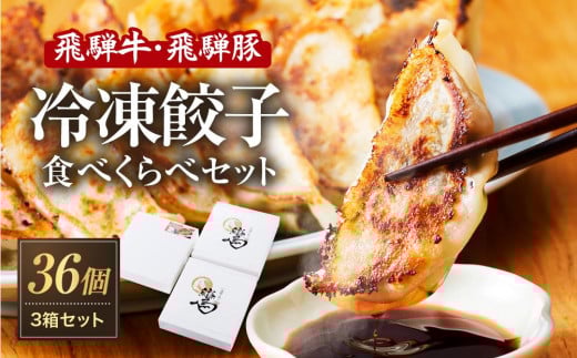 飛騨牛&飛騨豚 冷凍餃子食べくらべ3箱セット(にんにく味・しょうが味・飛騨豚 各1箱)| 餃子の合計はたっぷり36個! おいしく焼ける調理説明書付き 餃子 飛騨牛 豚 おいしい 簡単 人気 飛