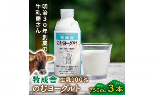 <牧成舎>飛騨の牛乳屋さんが作った こだわりの 生乳100%のむヨーグルト(750ml×3本)| 無添加 生乳・砂糖・乳酸菌のみ ヨーグルト おいしい 健康 飛騨高山 (有)牧成舎 DF040岐阜県高山市5000