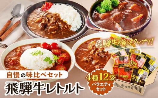 【12月発送】訳あり 飛騨牛レトルト4種12袋! バラエティセット 飛騨牛 肉 牛 カレー ビーフカレー トマトカレー ビーフシチュー デミハヤシ レトルト 12袋 簡易包装 レトルトカレー ご