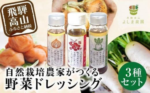自然栽培農家のドレッシング3種 | 自家栽培農家 ドレッシング サラダ 自家栽培 洋風ドレッシング 玉ねぎドレッシング 大根おろしドレッシング 梅ドレッシング 飛騨高山 よしま農園 CK015岐