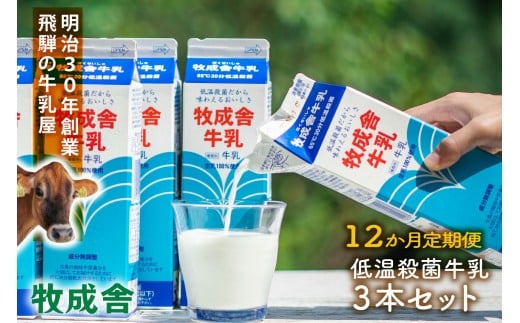【定期12か月便】牧成舎牛乳1000ml×3本セット|ミルク 乳製品 飲料 朝食 食生活 牧成舎 DF259岐阜県高山市60000卵・乳製品牛乳・乳飲料