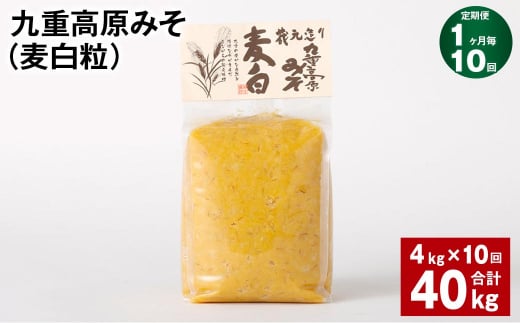 【1ヶ月毎10回定期】 九重高原みそ(麦白粒) 1kg?4袋 計40kg (4kg?10回) 麦みそ 味噌 白色系大分県九重町137000調味料・油味噌