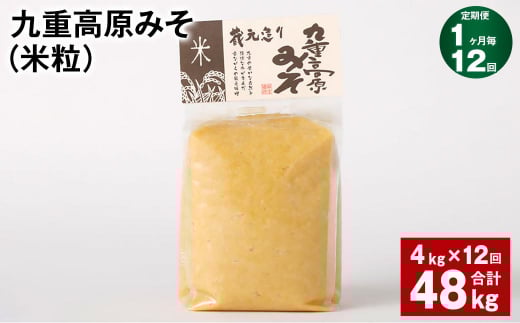 【1ヶ月毎12回定期】 九重高原みそ(米粒) 1kg?4袋 計48kg (4kg?12回) 米みそ 味噌 甘口大分県九重町164000調味料・油味噌