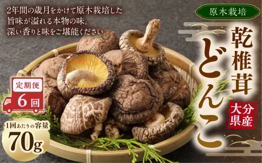 【6ヶ月定期便】大分産原木乾椎茸どんこ 70g 合計420g 乾燥椎茸 乾燥 しいたけ 干し椎茸 乾し椎茸 乾燥野菜 原木どんこ 大分県 九重町大分県九重町89000調味料・油だし