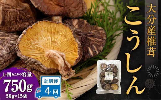 【4ヶ月定期便】大分産椎茸こうしん 750g(50g×15袋)合計3,000g 60袋 乾燥椎茸 乾燥 しいたけ 干し椎茸 乾し椎茸 乾燥野菜 原木こうしん 大分県 九重町大分県九重町295000調味料・油だし