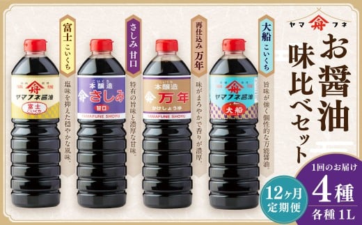 【12ヶ月定期便】 お醤油4種味比べセット / 調味料 醤油 しょうゆ おしょうゆ 濃口 こいくち 甘口 あまくち 料理 大分県 九重町大分県九重町219000調味料・油醤油