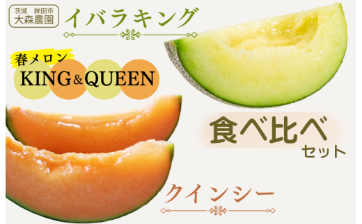 KING&QUEEN 春メロン 食べ比べセット イバラキング  クインシー 5Lサイズ 青肉メロン 赤肉メロン 食べ比べ 食べくらべ メロン めろん 大森農園 先行予約 フルーツ先行予約 メロン先行予約茨城