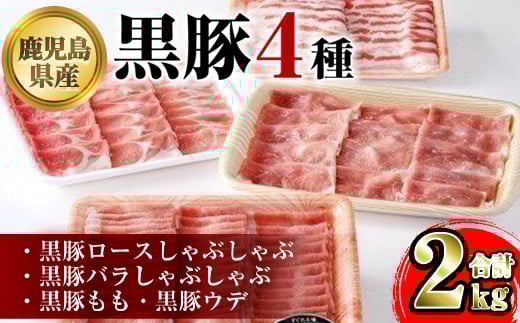 A06021 鹿児島県産黒豚4種(ロース・バラ・モモ・ウデ)(合計約2kg) 黒豚 豚肉 ポーク ロース バラ モモ ウデ バラエティ セット 詰め合わせ しゃぶしゃぶ ギフト 贈答【あかつき産業株式会社】
