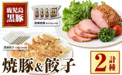 A02048 黒豚焼豚(2個)&黒豚餃子(12個入×5パック)セット  鹿児島 国産 九州産 黒豚 豚肉 お肉 餃子 ギョーザ ぎょうざ 角煮 焼豚 叉焼 チャーシュー おかず 惣菜【和田養豚】鹿児島県肝付