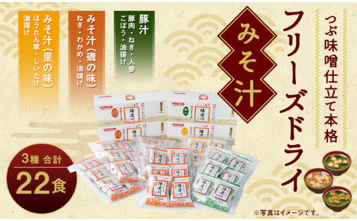 つぶ味噌仕立て 本格 フリーズドライ みそ汁 磯の味 & 里の味 & 豚汁 22食セット 味噌汁熊本県人吉市12000鍋セット・総菜・加工食品総菜